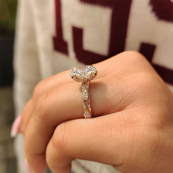 2CT Vintage Art Deco Oval Cut Diamond Ring | Lab Grown Diamonds | IGI Certified - hover