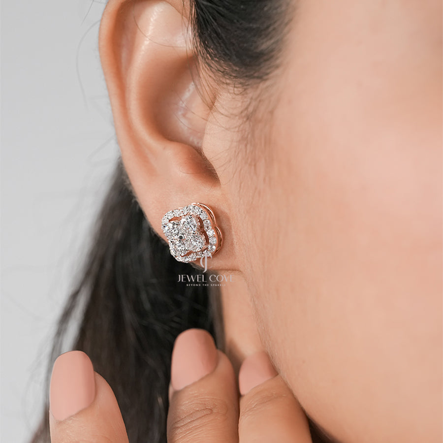 Elegant Flower-Inspired Diamond Studs – 1.80 Ct in Rose Gold