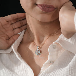 Delicate Round Lab Grown Halo Setting Pendent | IGI Certified | E-F Color | VVS- VS Clarity |10K Rose Gold