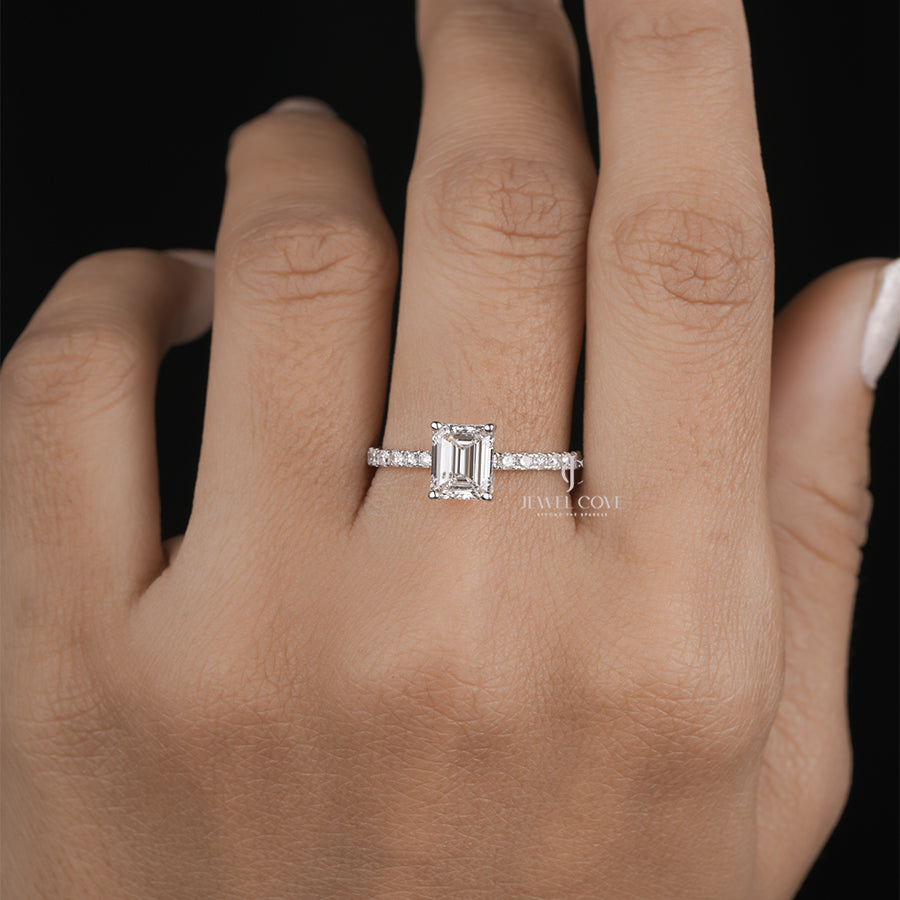 Emerald Cut Diamond Engagement Ring for Women in White Gold