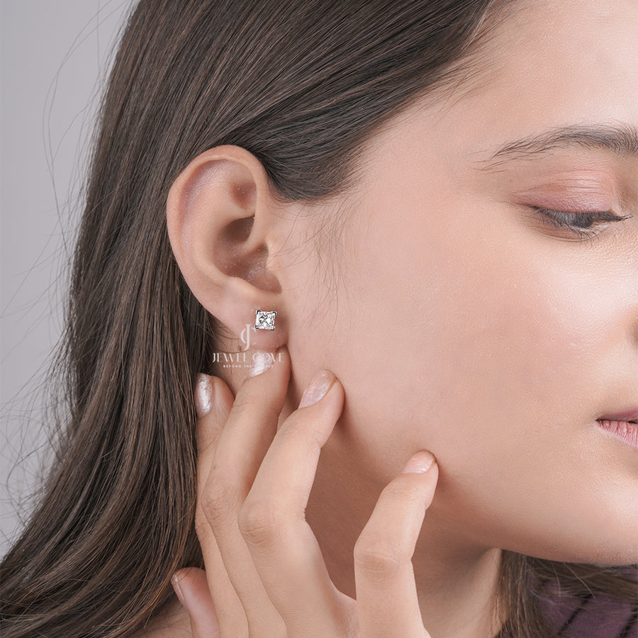 Princess Cut Lab Grown Diamond Studs – Elegant Solitaire Earrings for Daily Wear, Wedding Studs