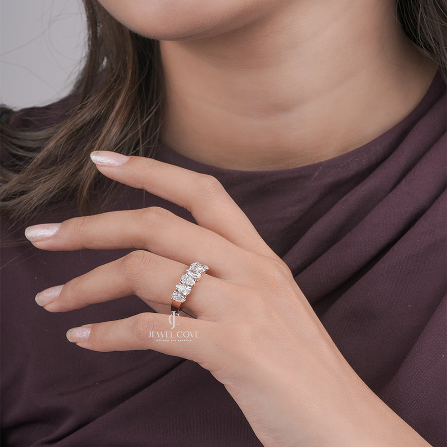 Rose Gold Pear Shape Moissanite Diamond Band – Seven-Stone Shared-Prong Ring for Wedding