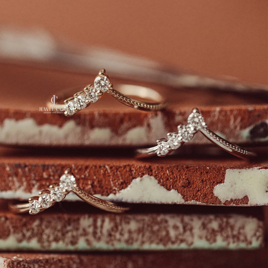 V Band Round vintage Bridal Ring Set Band | IGI Certified | Lab Grown