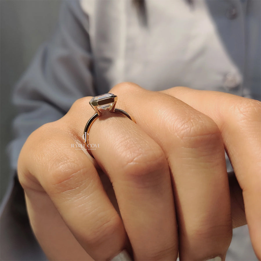 3CT Asscher Cut Solitaire Half Bezel Set Ring | Moissanite Diamonds | GRA Certified