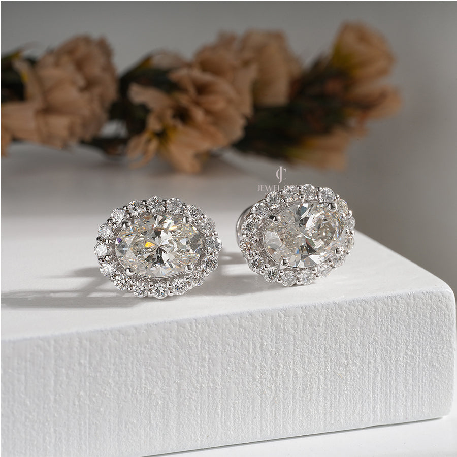 Timeless Oval Diamond Halo Earrings – 2.80 Carats