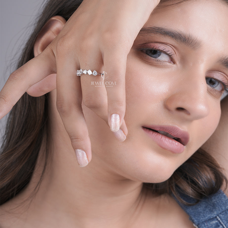 Mixed Lab Grown Diamond Band for Women Emerald, Pear & Heart Diamond 18K Yellow Gold