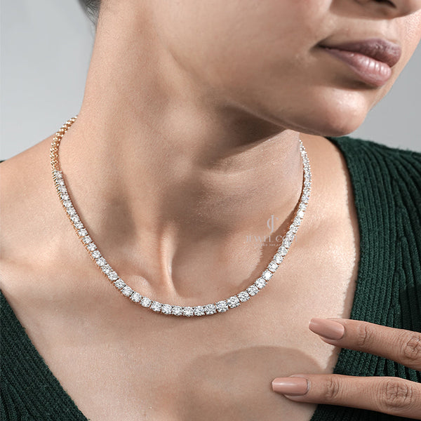 Round Lab Grown Tennis Necklace | IGI Certified | E-F Color | VVS- VS Clarity | White Gold 14K