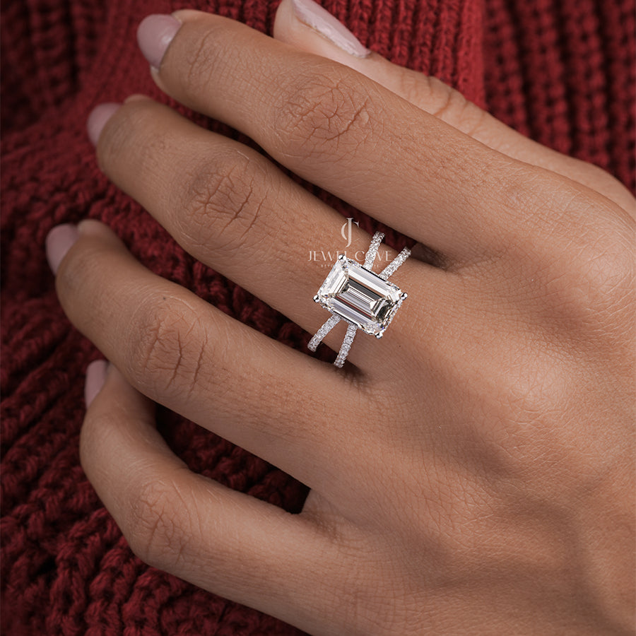 Emerald And Round Moissanite Diamond Emerson Engagement Ring