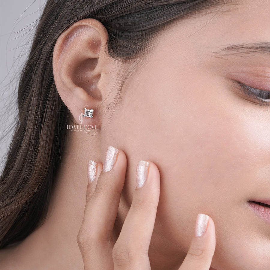 Princess Lab Grown Diamond Stud Earrings for Women, Wedding Studs For Her