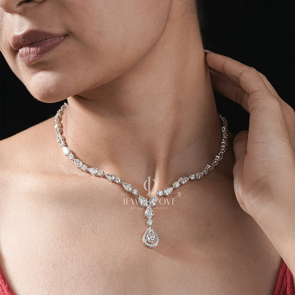 Pear And Round Lab Grown Necklace | IGI Certified | E-F Color | VVS- VS Clarity | White Gold 14K | Classic Dainty Necklace