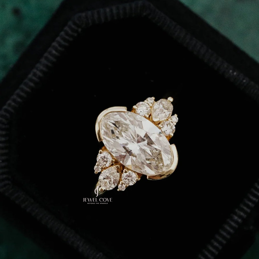 2.45CT Moval Half Bezel Moissanite diamond Ring | IGI Certified | E-F Color