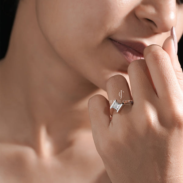 0.8CT Princess Solitaire Lab-Grown Shank Style Engagement Ring | IGI Certified | E-F Color | VVS- VS Clarity