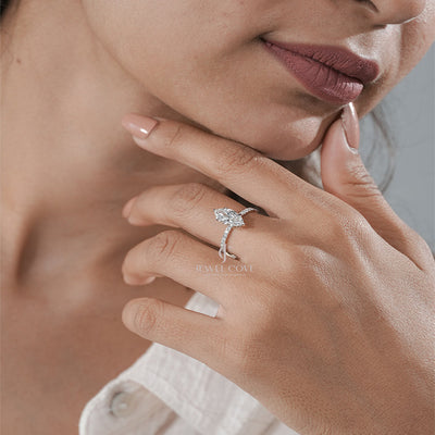 Marquise Diamond Engagement Ring with Pavé Band – Elegant Gold Solitaire