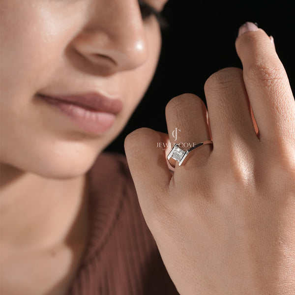 0.8CT Princess Solitaire Lab-Grown Shank Style Engagement Ring | IGI Certified | E-F Color | VVS- VS Clarity