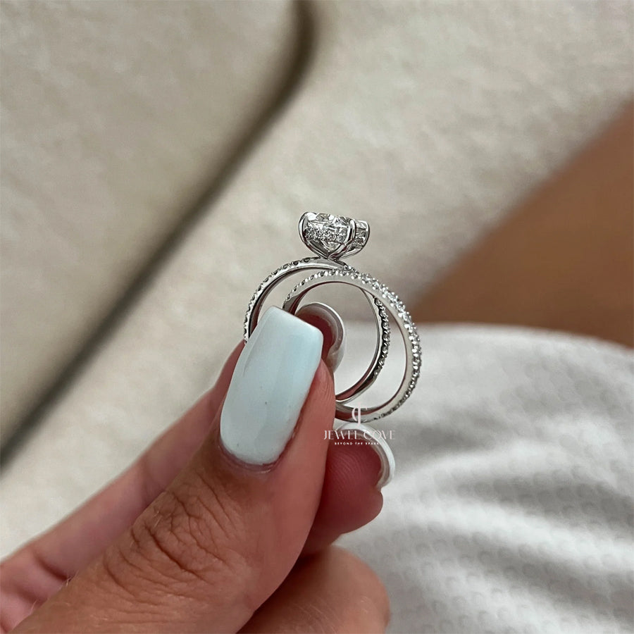 2CT Oval Pave Set Diamond Engagement Ring Set | Lab Grown Diamond | IGI Certified