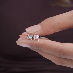 1CTW Princess Moissanite Solitaire Studs | EF Color | VVS-VS Clarity | IGI Certified