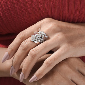 1.80ctw Marquise Lab Grown Leaf Wrap White Gold Ring | IGI Certified | E-F Color | VVS- VS Clarity