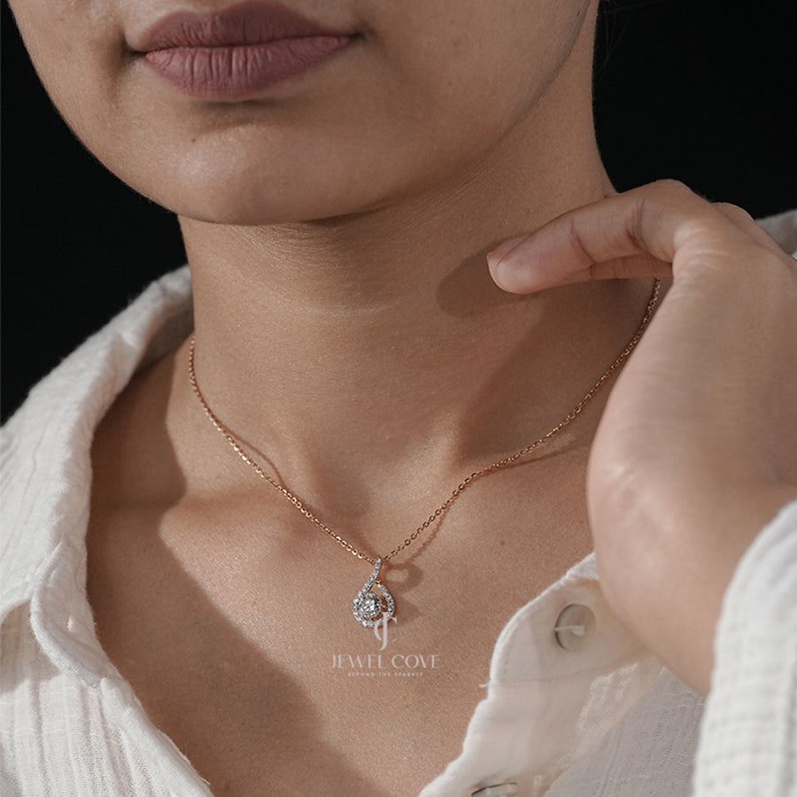 Round Moissanite Diamond Pendant in Infinity Teardrop Design with Pave Detailing
