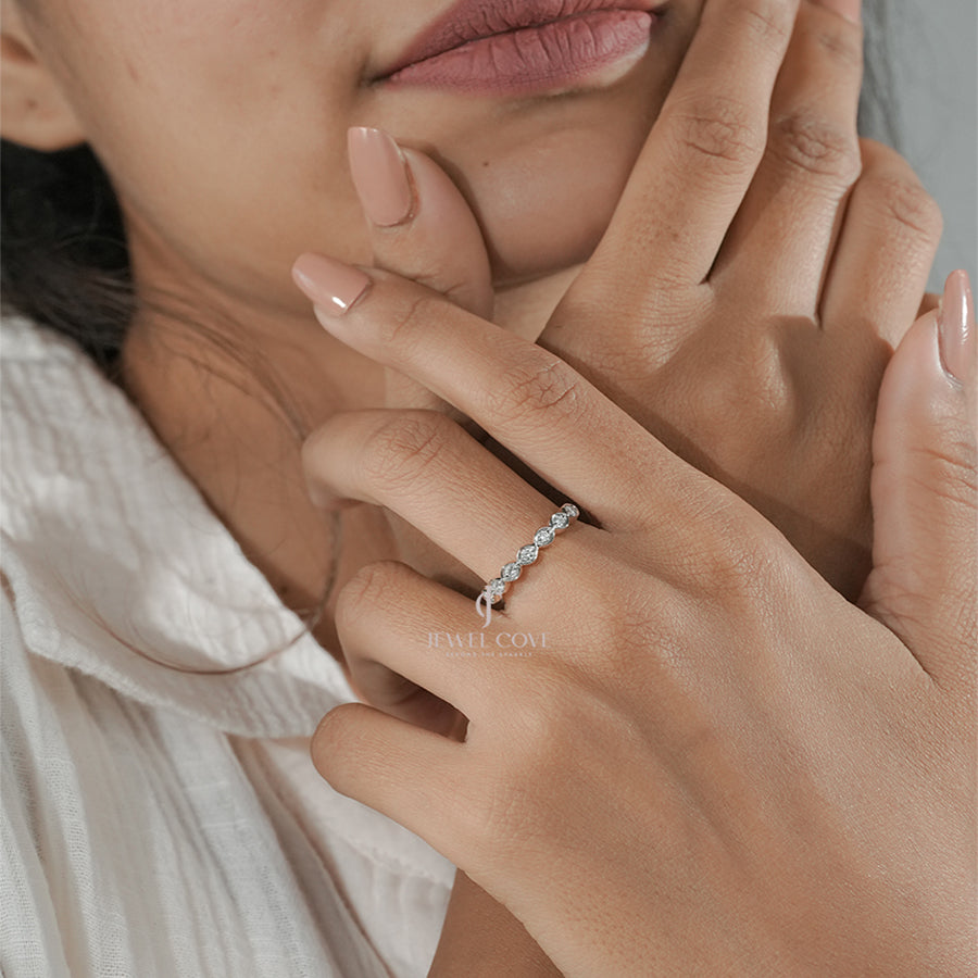 Vintage-Inspired Diamond Band in Gold – Marquise Bezel Set Wedding Ring