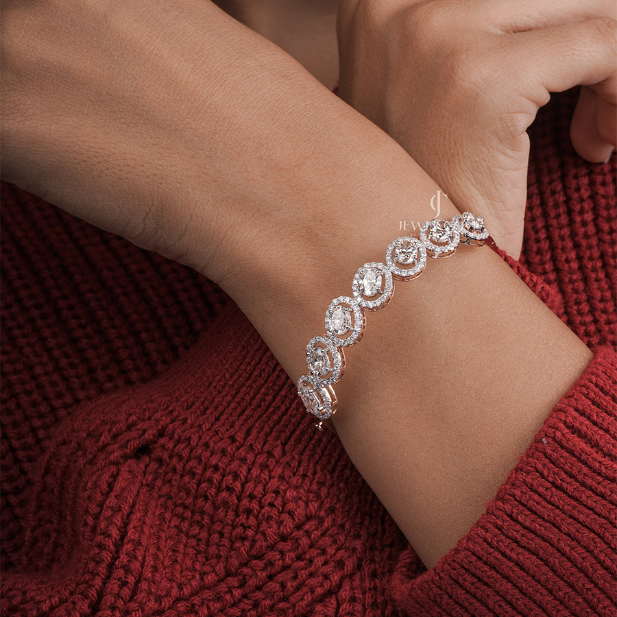 Oval Shape Diamond Halo Bangle Bracelet