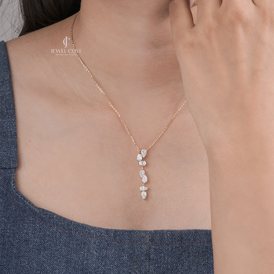 Luxury Rose Gold Lab Grown Pear Cut Diamond Drop Pendant, Modern Drop Necklace for Gold Diamond Jewelry