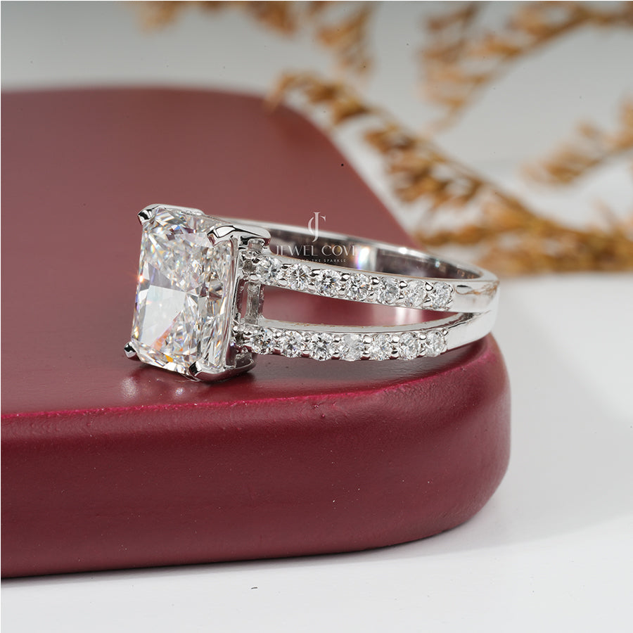 Radiant And Round Diamond Tinsel Engagement Ring