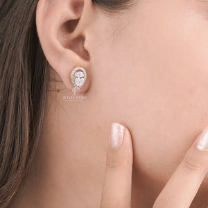 Pear Moissanite Two Style Wearing Studs Earrings with Halo | IGI Certified