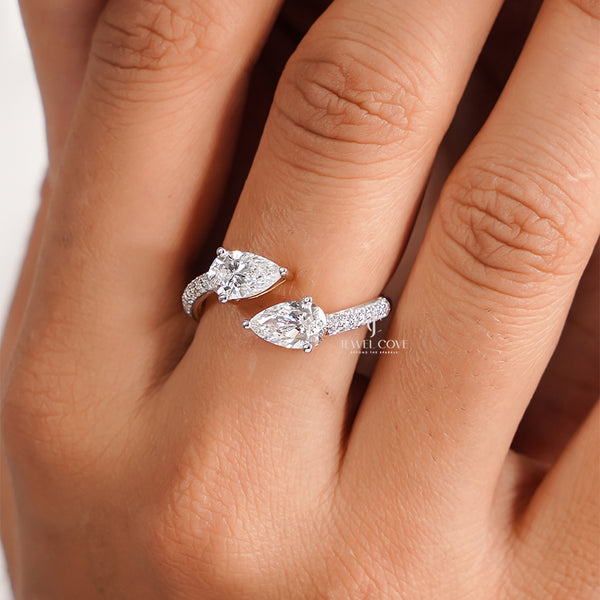 Open Cuff Pear Lab Diamond Ring | 14K Rose Gold | Lab Grown Diamonds | IGI Certified