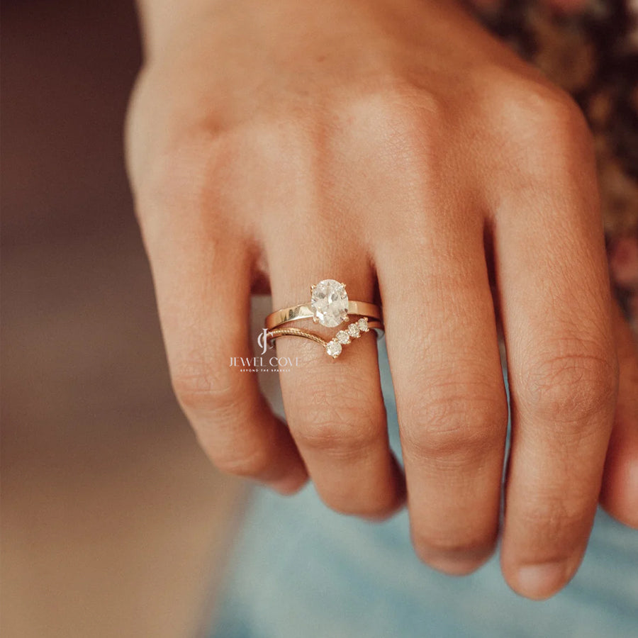 V Band Round vintage Bridal Ring Set Band | IGI Certified | Moissanite