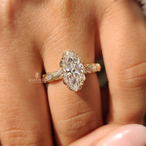 Marquise Cut Diamond Ring with Hidden Flower Crown | Lab Grown Diamonds | IGI Certified