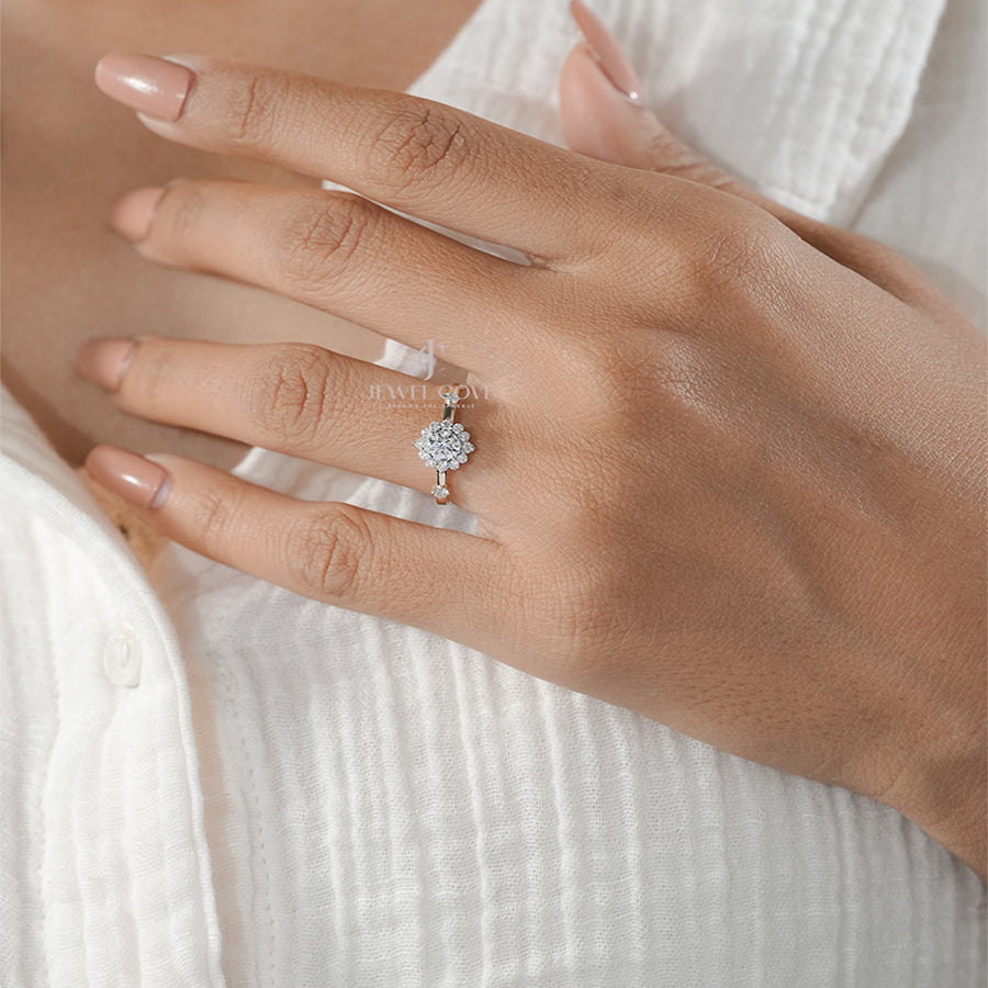 Vintage-Inspired Halo Diamond Engagement Ring in Gold