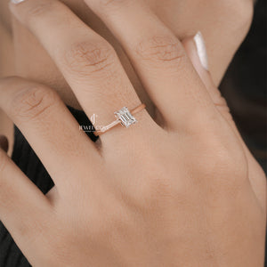 Hidden Halo Emerald Solitaire Moissanite Diamond Ring | GRA Certified | E-F Color | VVS- VS Clarity