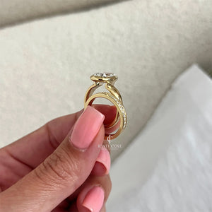 3CT Pear Sleek Bezel Setting Bridal Ring Set | Lab Grown Diamond | IGI Certified