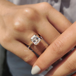 3CT Asscher Cut Solitaire Half Bezel Set Ring | Lab Grown Diamonds | IGI Certified