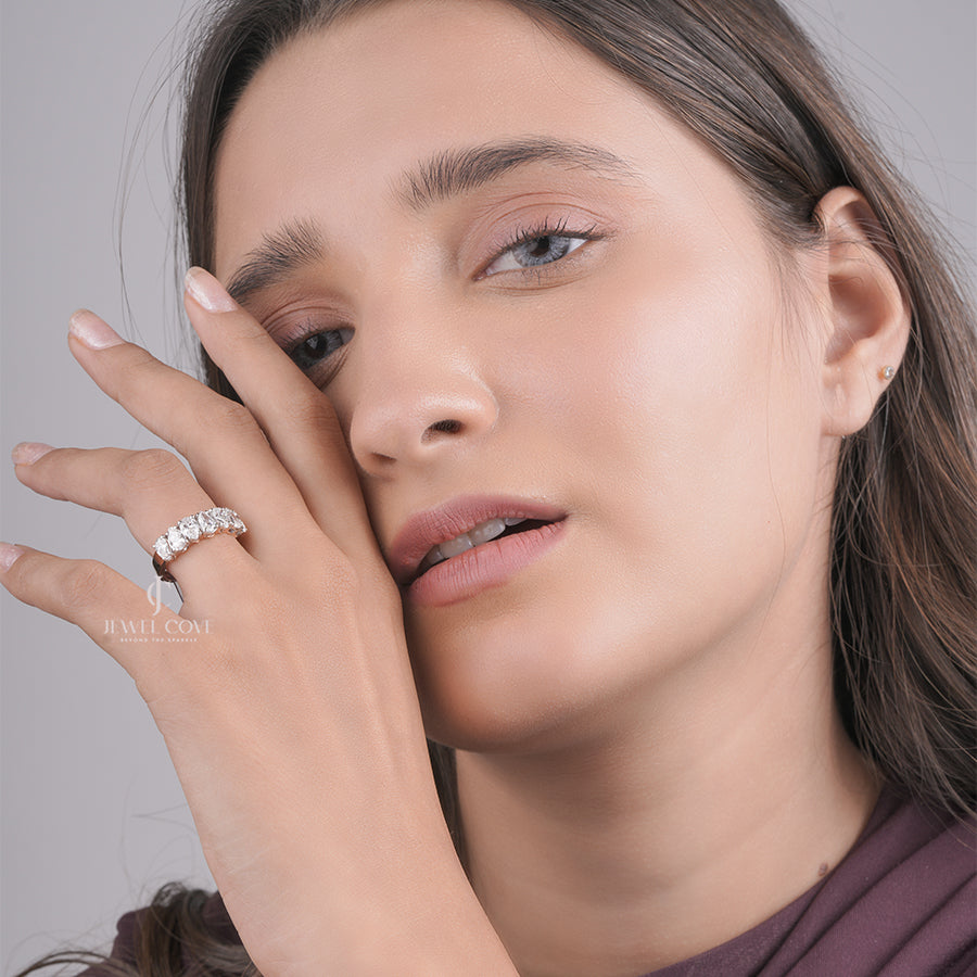 Rose Gold Pear Shape Lab Grown Diamond Band – Seven-Stone Shared-Prong Ring for Wedding