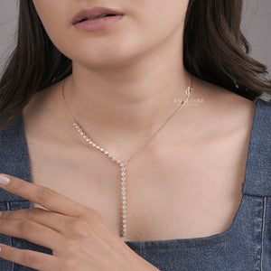 Y Necklace Moissanite Graduated Round Diamonds Drop Necklace | IGI Certified