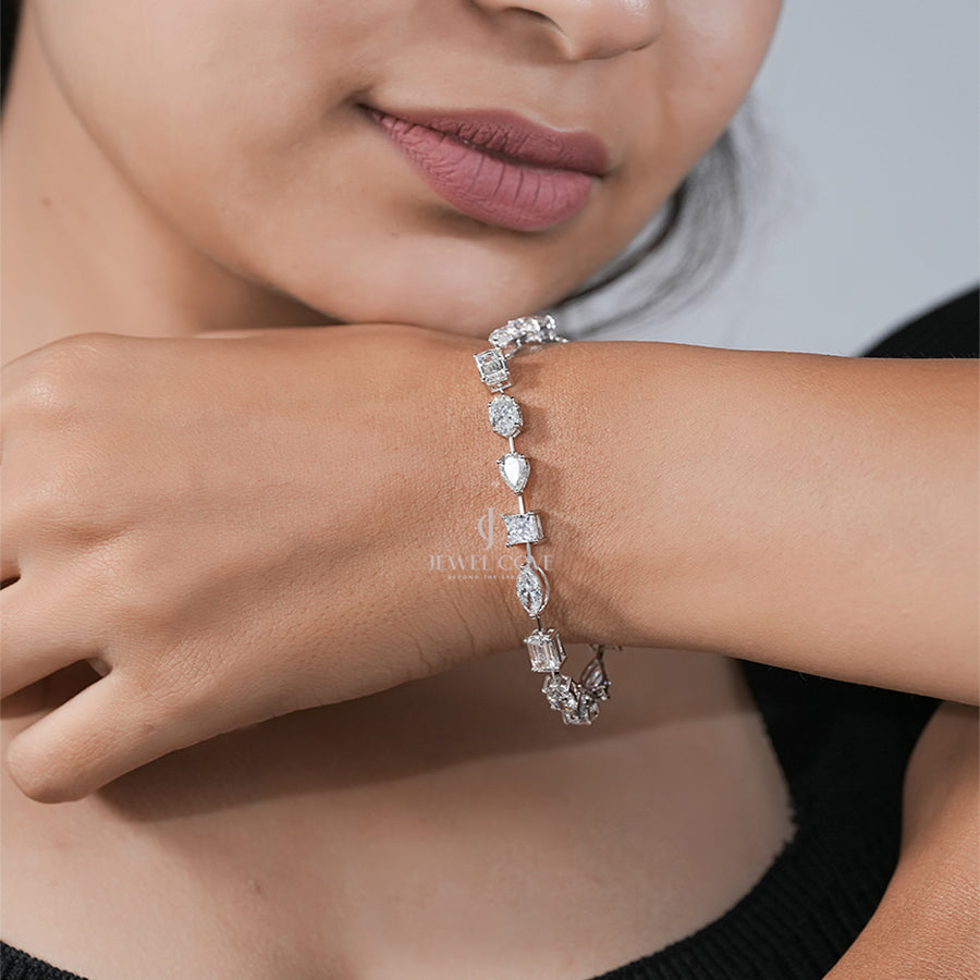 Multi-Cut Diamond Tennis Bracelet in White Gold