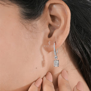 3ctw Radiant Side Round Moissanite Hoop Earrings | Rose Gold | EF Color | VVS-VS Clarity | IGI Certified
