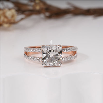 2 Carat Cushion Moissanite Diamond Crystalline Engagement Ring