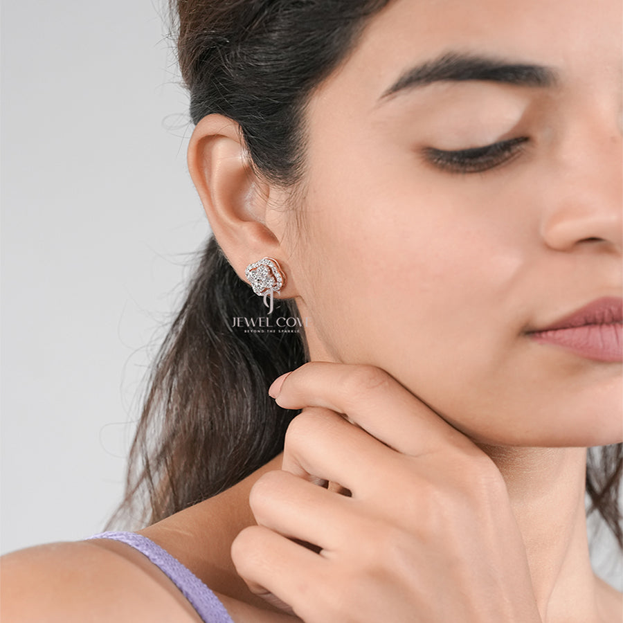 Elegant Flower-Inspired Diamond Studs – 1.80 Ct in Rose Gold
