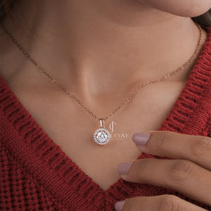 Round 1ct Lab Grown Rose Gold Halo Set Pendent, E-F Color, VVS-VS Clarity - IGI Certified (Only Pendent)