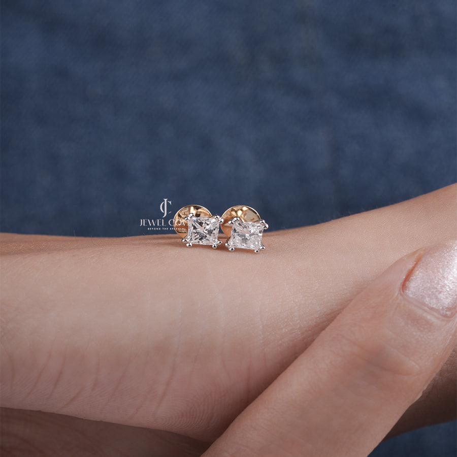Princess Lab Grown Diamond Stud Earrings for Women, Wedding Studs For Her