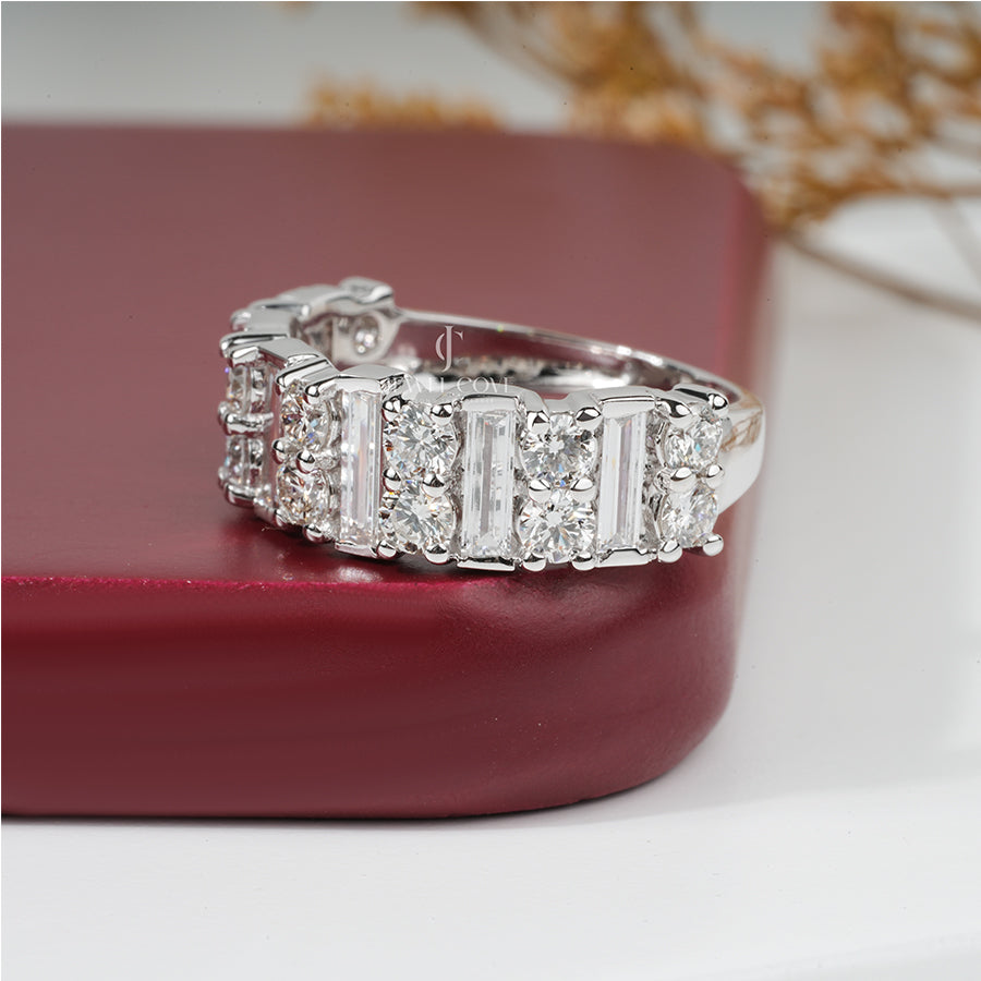 Round And Baguette Diamond Indy Wedding Band