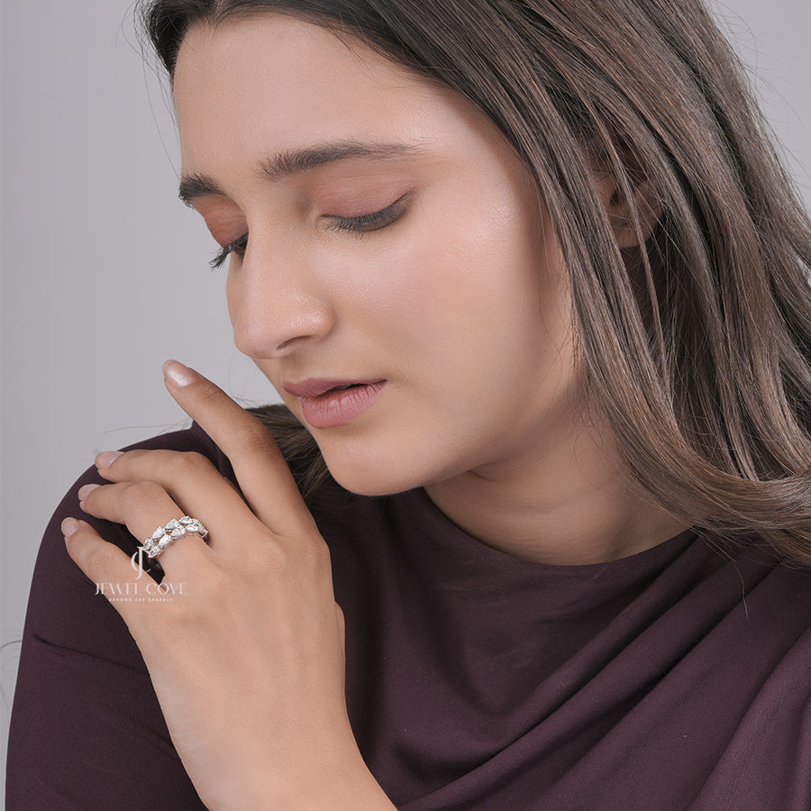 Pear Shape Diamond Half Eternity Ring, Lab Grown Diamonds, White Gold Wedding Band, Pear Cut Stacking Ring