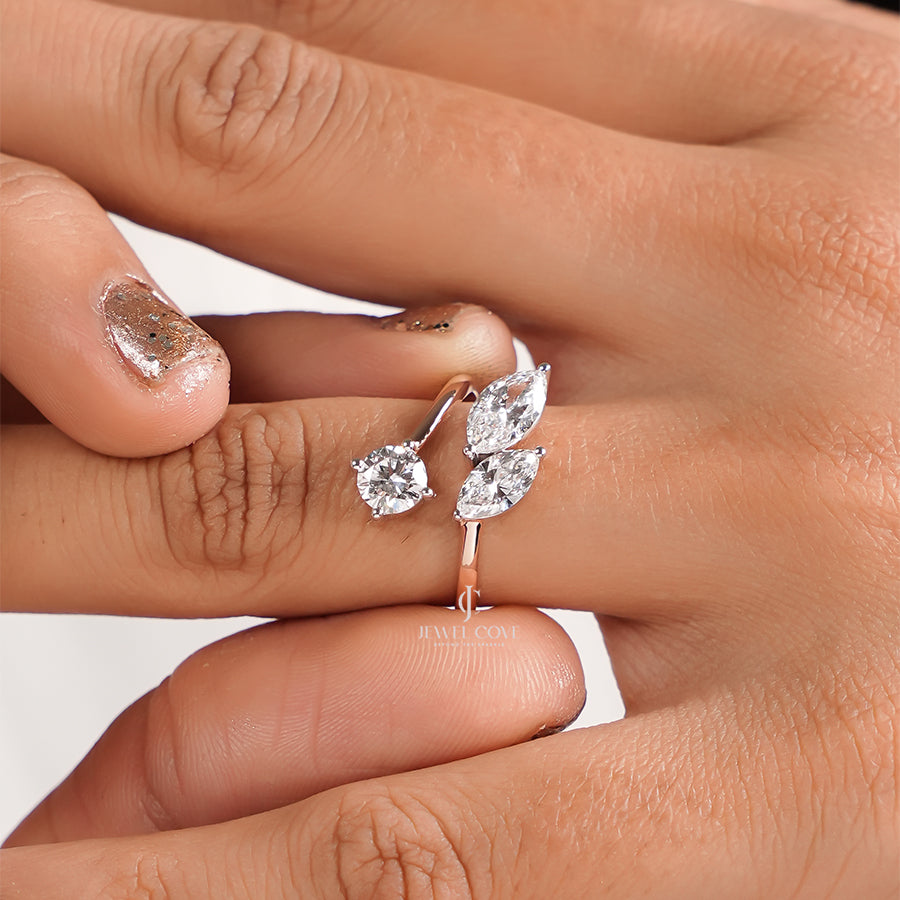 3 Stone Round & Marquise Diamond Ring | 14K Rose Gold | Lab Grown Diamonds | IGI Certified
