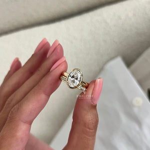 2 CT Elongated Oval IGI Certified Diamond Cathedral Setting Bridal Ring Set | Lab Grown Diamond