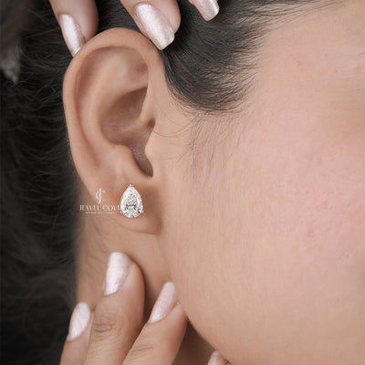 Pear Lab Grown Diamond Stud Earrings Pear Cut Diamond Earrings Dainty Solitaire Wedding Studs