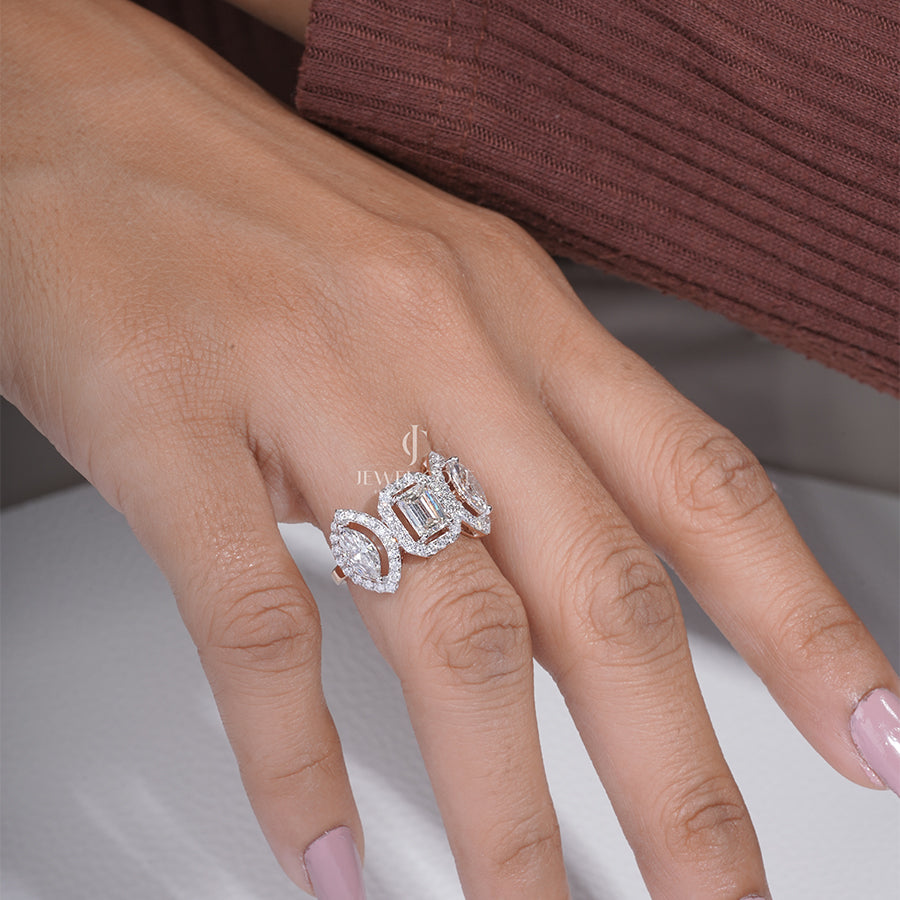 Emerald diamond with side Two Marquise Leafy Engagement Ring