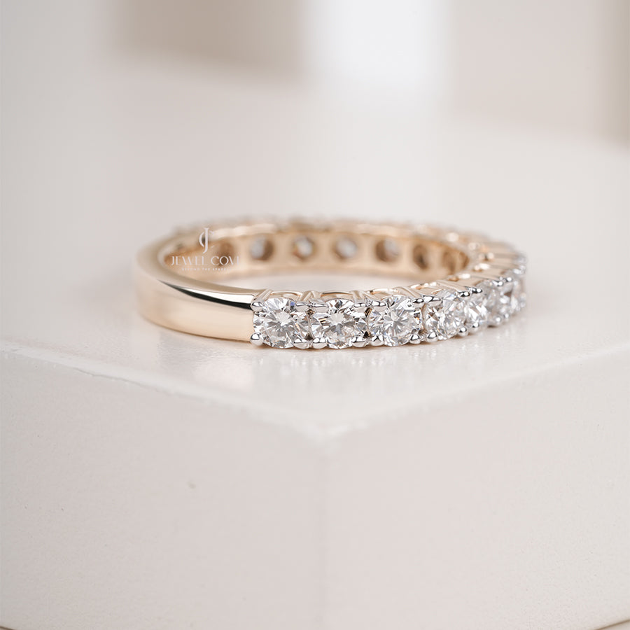 3.00 MM Round Brilliant Cut Lab Diamond Dazzling Half Eternity Wedding Band, Bridal Stackable Band