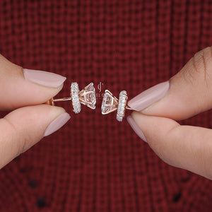 18K Rose Gold Round Moissanite Halo Stud Earrings Earrings | EF Color | VVS-VS Clarity | IGI Certified